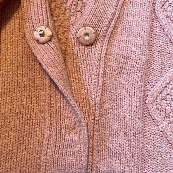 ATM Merino Wool Cable Knit Cardigan Sweater Pink L - Picture 9 of 10